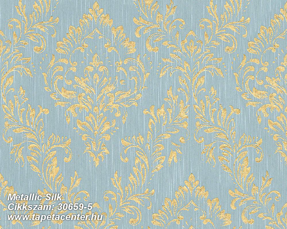 Barokk-klasszikus,csillámos,különleges felületű,különleges motívumos,valódi textil,arany,kék,vlies tapéta 